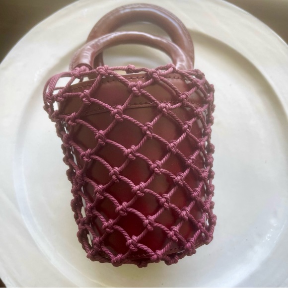 STAUD mini “Moreau” macrame & leather bag in burgundy - Picture 3 of 6